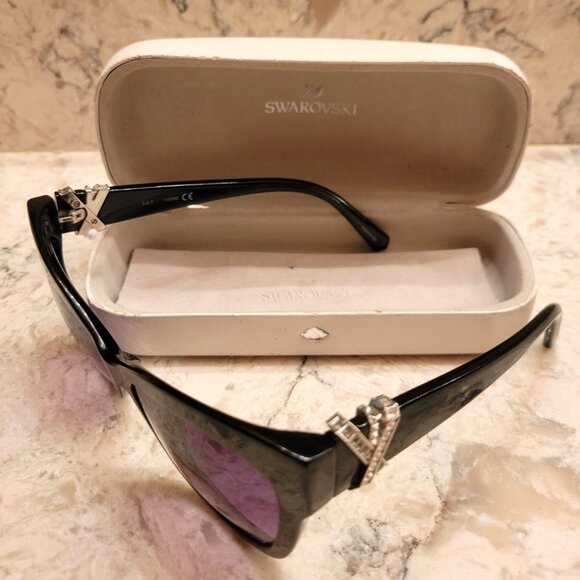 Swarovski Official Sunglasses SK 157 01B Crystal Black Frames Purple Lenses Cat - Picture 16 of 16